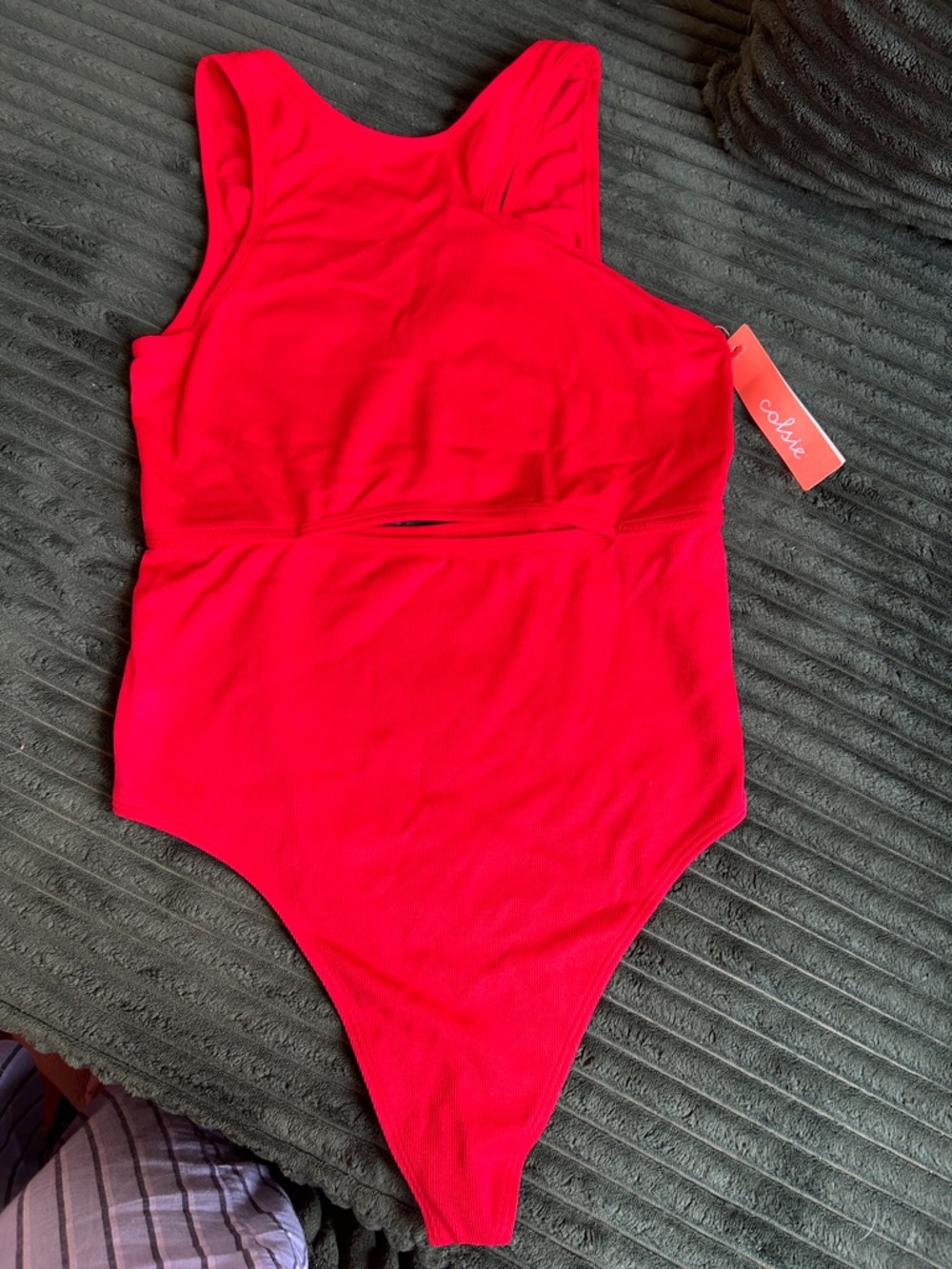 Bright Red body suit with High Cut